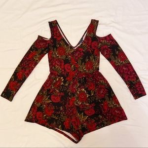American Eagle Red Floral Romper